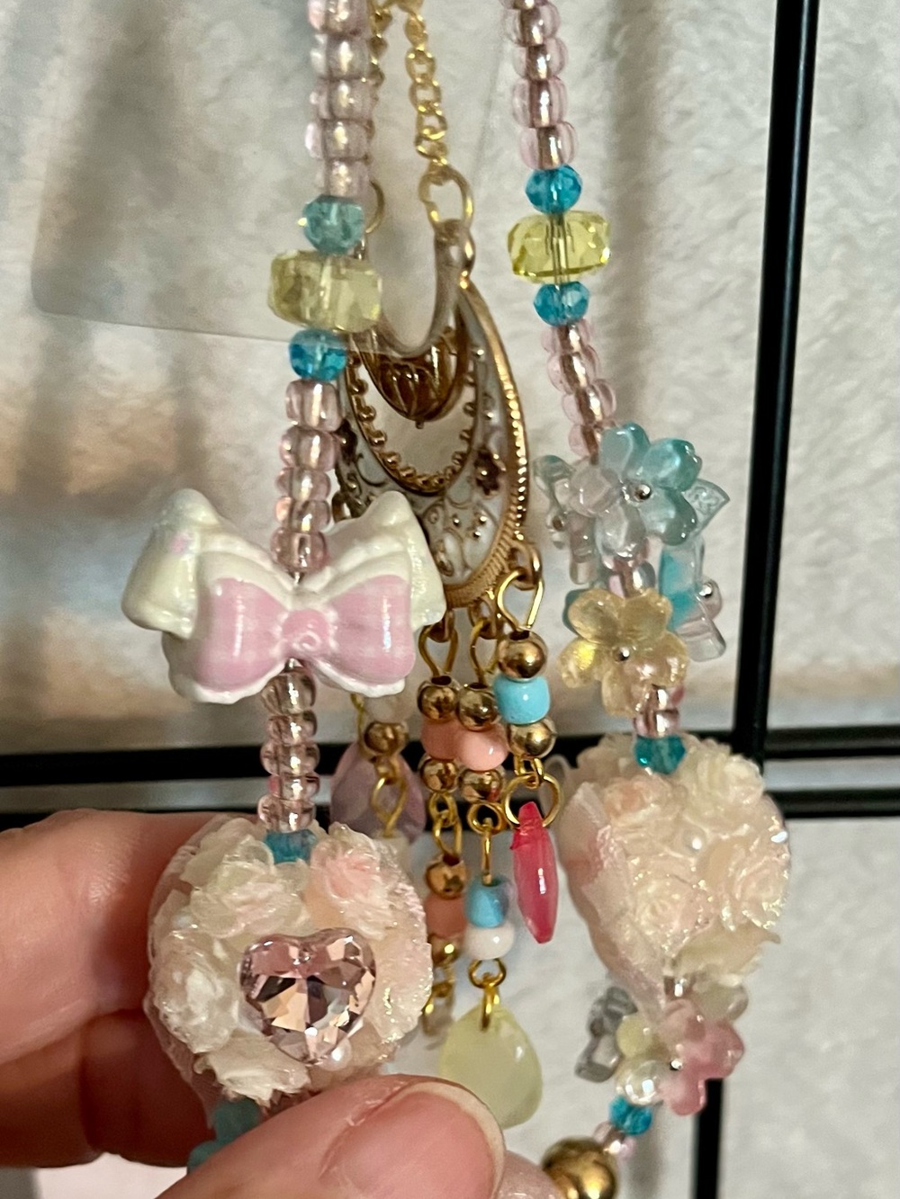 Gold Crescent Moon Beaded Charm for Keys/Phone/Purse - Picture 4 of 5